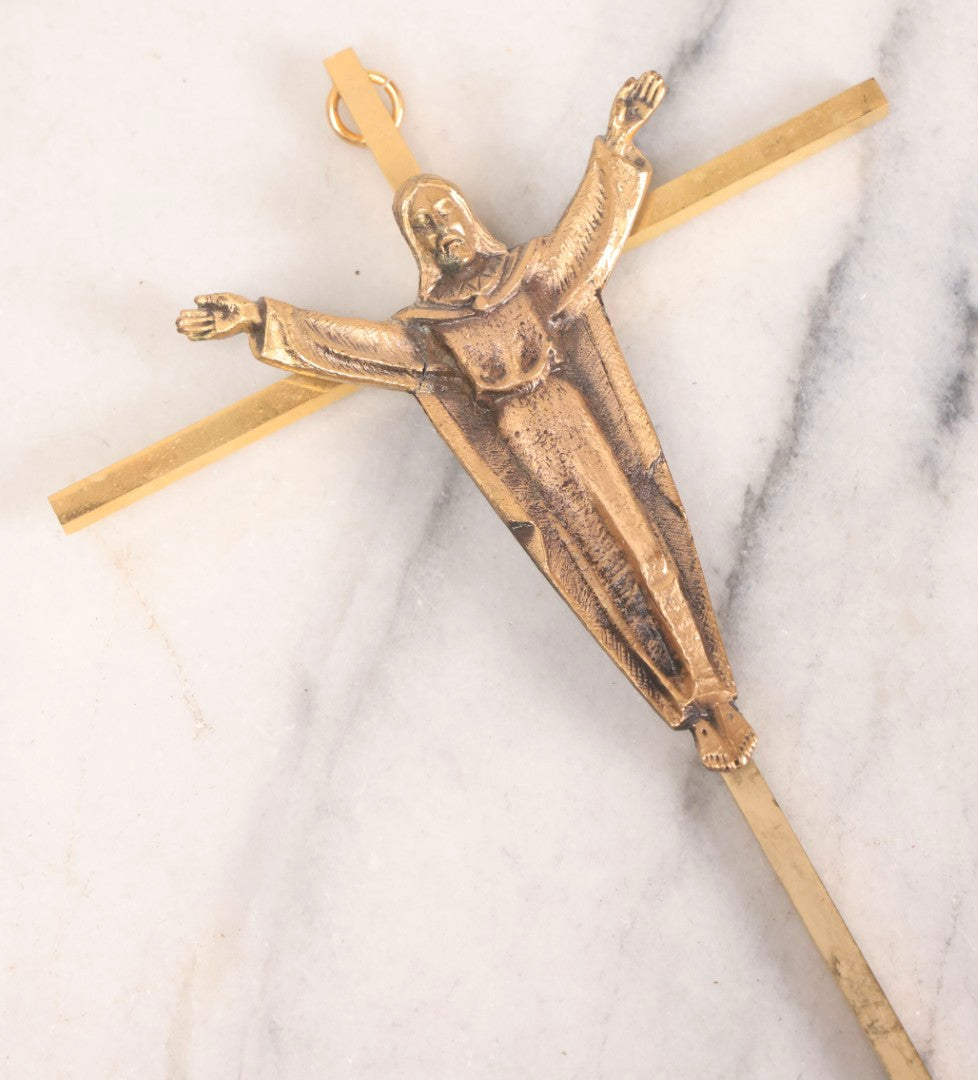 Lot 112 - Grouping Of Four Modern And Vintage Metal Crucifixes With Mixed Finishes