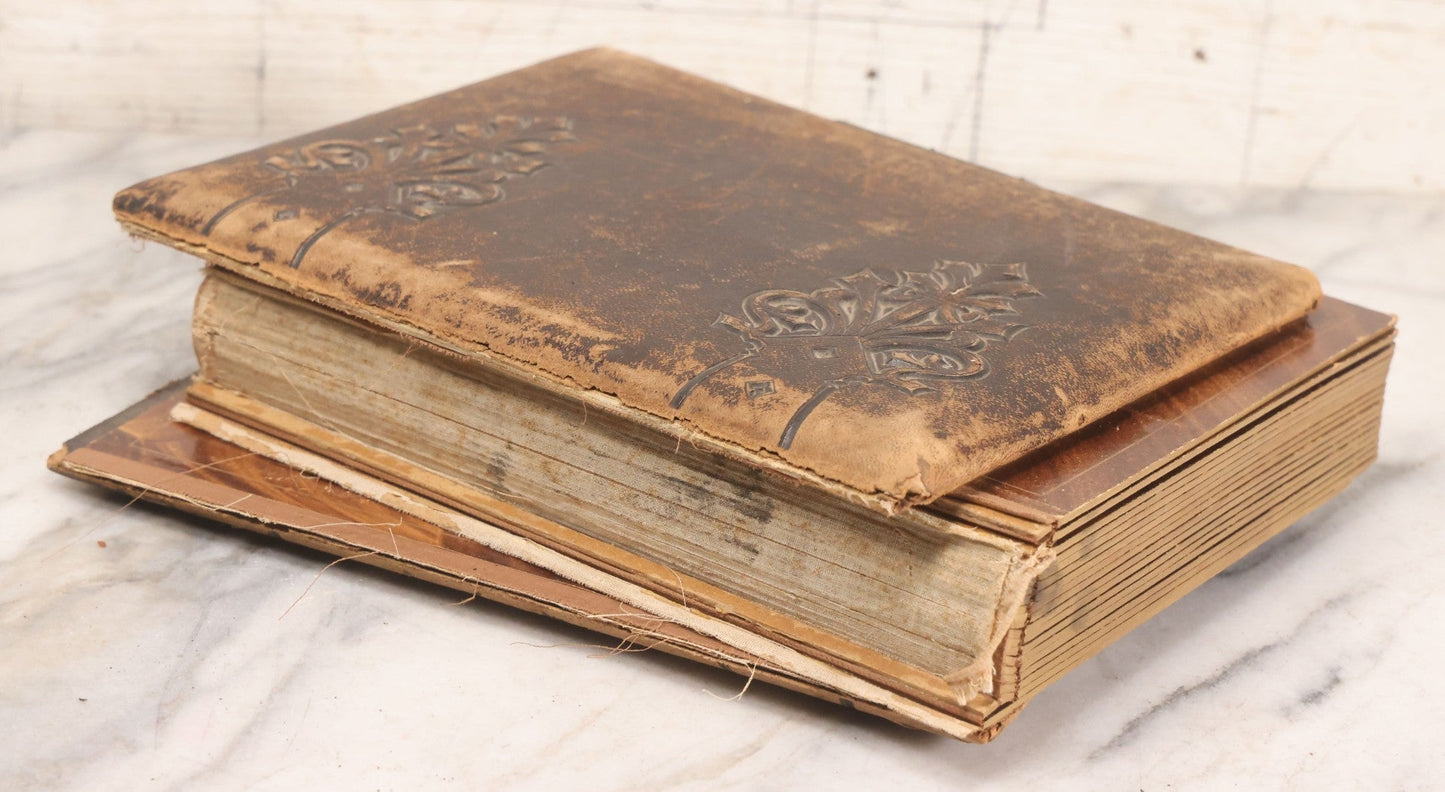 Lot 127 - Antique Brown Leather Covered Cabinet Card Family Photograph Album With 30+ Portrait Images Including Man In Fraternal Or Military Uniform, Men, Women, And Children, Note Binding Loose, Craft Grade