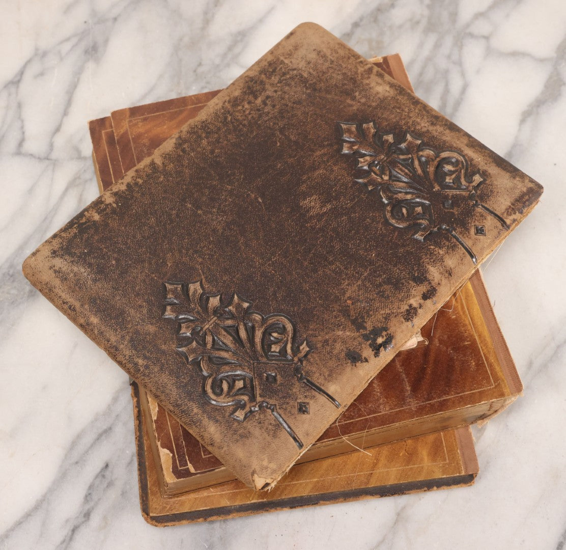 Lot 127 - Antique Brown Leather Covered Cabinet Card Family Photograph Album With 30+ Portrait Images Including Man In Fraternal Or Military Uniform, Men, Women, And Children, Note Binding Loose, Craft Grade
