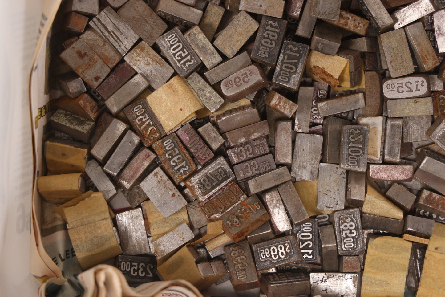 Lot 202 - Grouping Of 200+ Vintage Letterpress Metal Pricing Print Blocks Ranging From Under $1 To Over $1000, Collection As Found