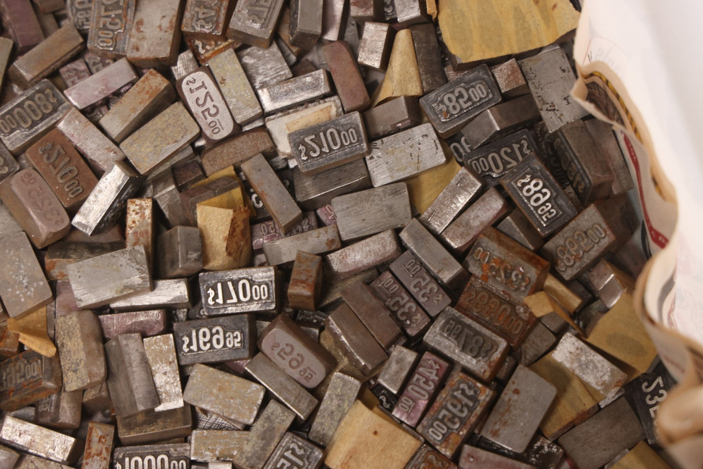 Lot 202 - Grouping Of 200+ Vintage Letterpress Metal Pricing Print Blocks Ranging From Under $1 To Over $1000, Collection As Found