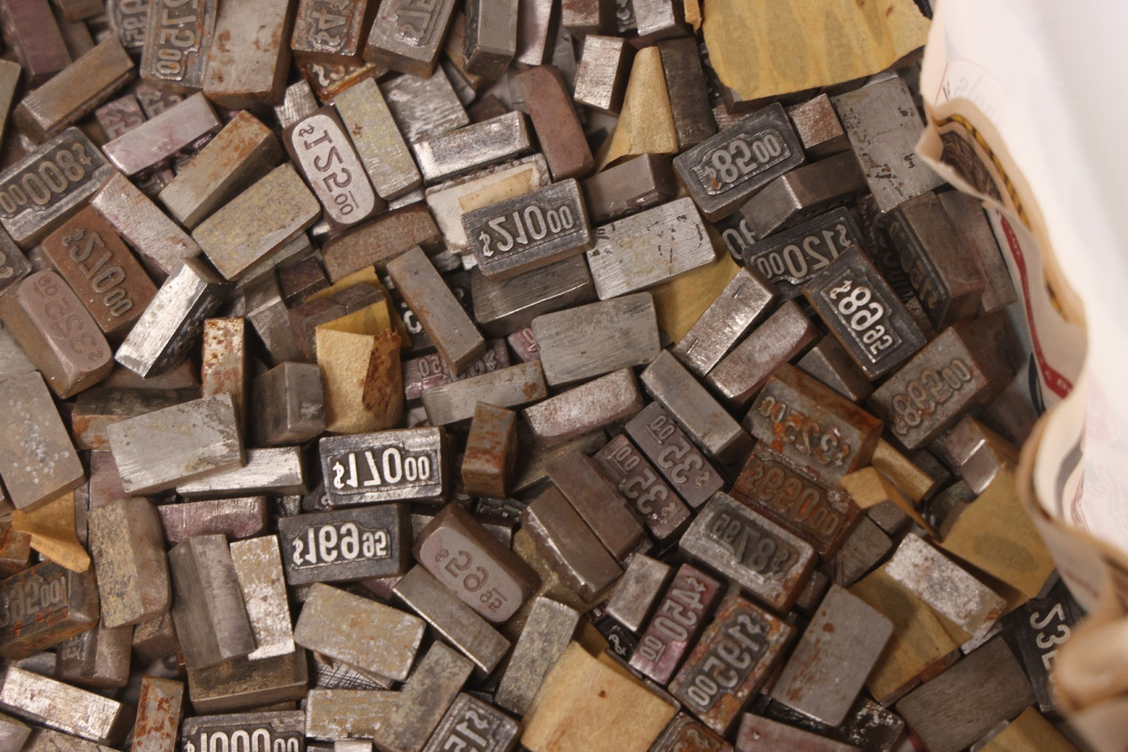 Lot 202 - Grouping Of 200+ Vintage Letterpress Metal Pricing Print Blocks Ranging From Under $1 To Over $1000, Collection As Found