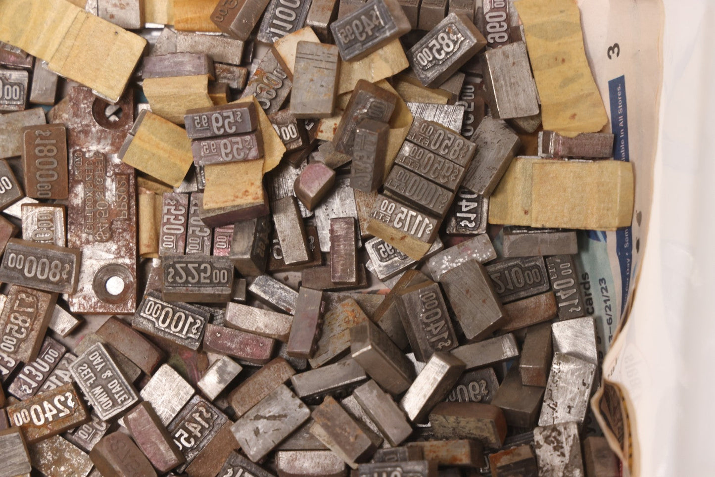 Lot 202 - Grouping Of 200+ Vintage Letterpress Metal Pricing Print Blocks Ranging From Under $1 To Over $1000, Collection As Found