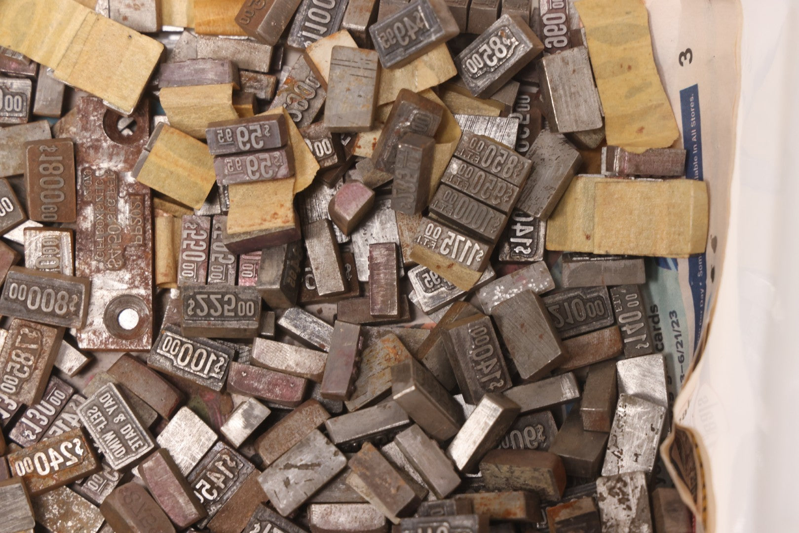 Lot 202 - Grouping Of 200+ Vintage Letterpress Metal Pricing Print Blocks Ranging From Under $1 To Over $1000, Collection As Found