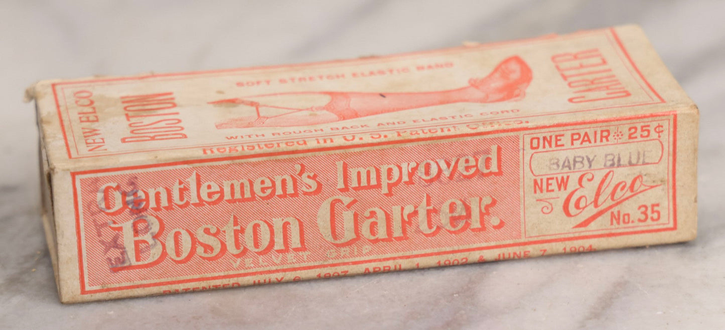 Lot 209 - Antique New Elco “Boston Garter” Box, George Frost Co., Boston, Massachusetts, Circa 1904, Baby Blue, Repurposed As Pin Box