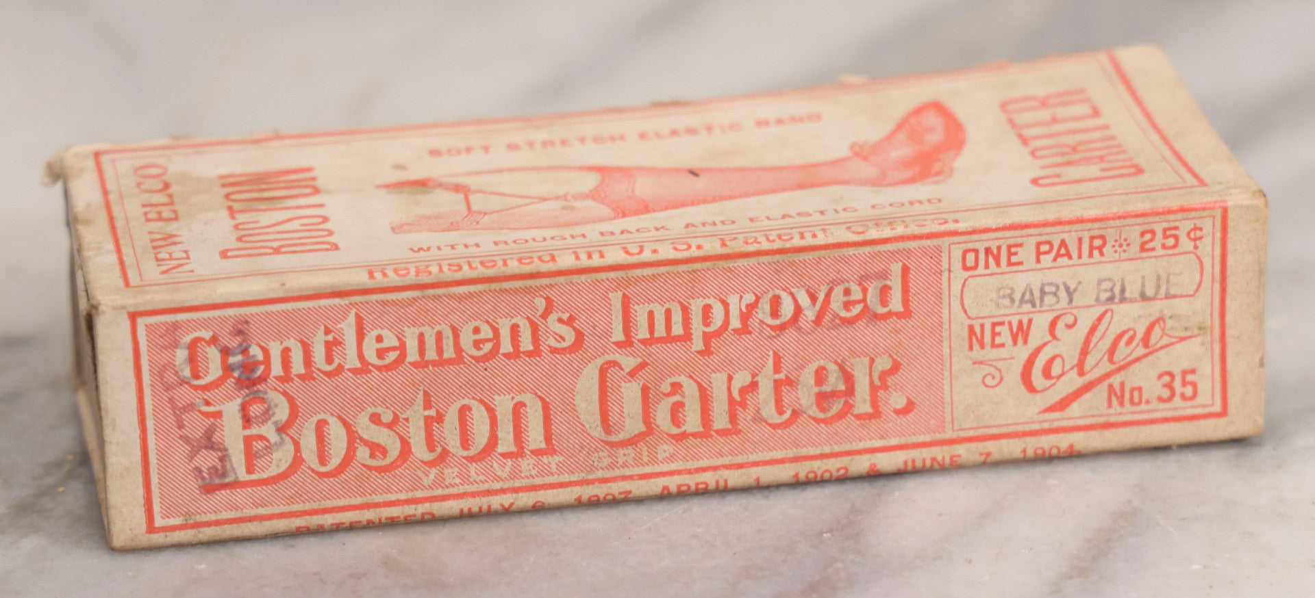 Lot 209 - Antique New Elco “Boston Garter” Box, George Frost Co., Boston, Massachusetts, Circa 1904, Baby Blue, Repurposed As Pin Box