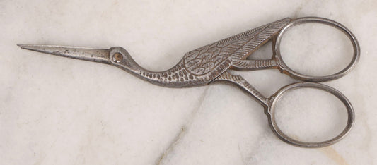 Lot 211 - Antique German Stork Motif Sewing Scissors, Cast Metal Figural Handle, Early 20th Century Textile Tool