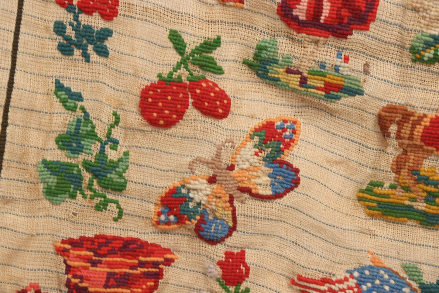 Lot 214 - Antique 19th Century Embroidery Sampler Dated “1880” With Figural, Animal, And Folkloric Motifs, Including Devil And Fox, Unframed