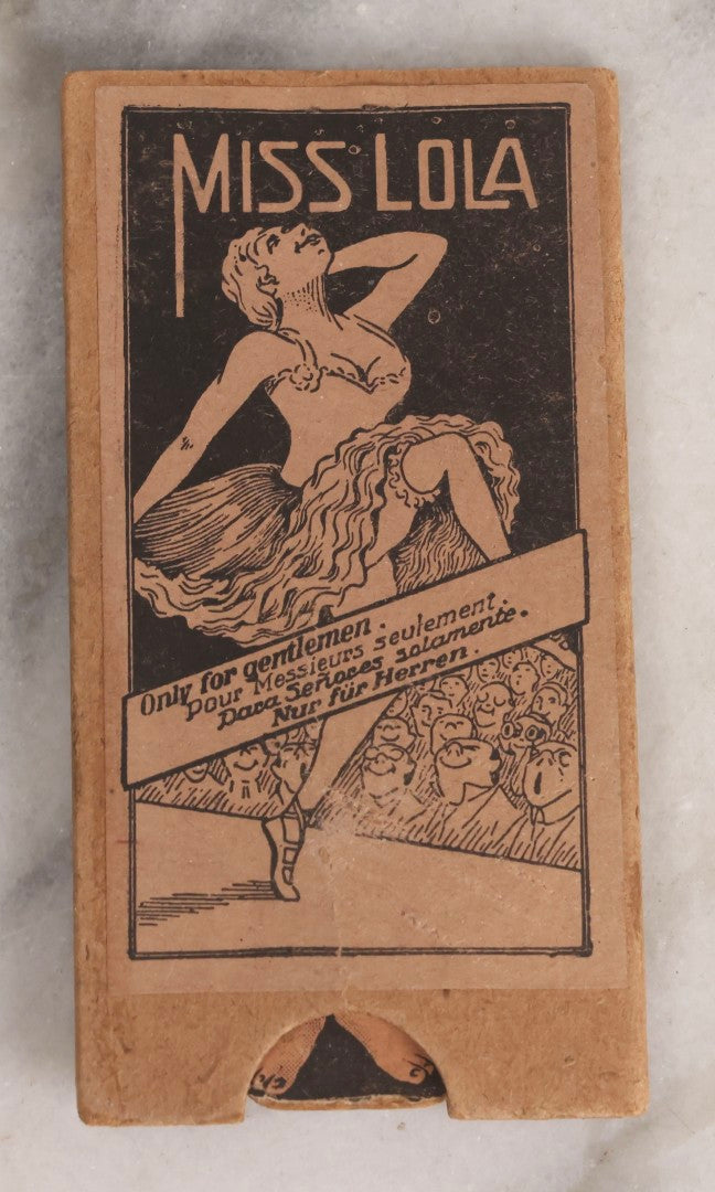 Lot 217 - Antique German Spring-Loaded “Finger Snapper” Risqué Joke Card, “Miss Lola – Only For Gentlemen,” Mechanical Pull-Tab Prank