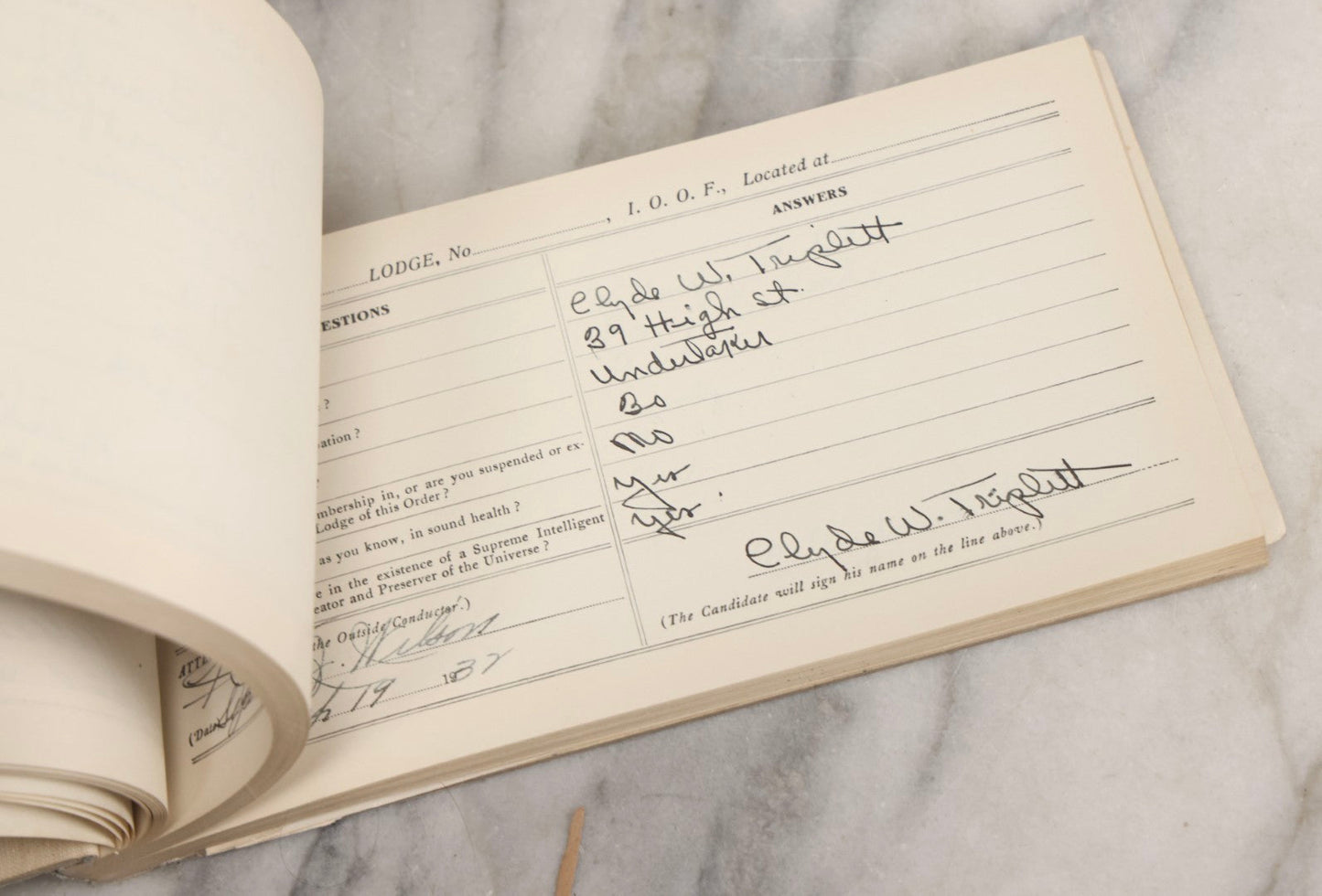 Lot 221 - Antique Independent Order Of Odd Fellows I.O.O.F.. Question Book For Subordinate Lodges, 1901, With Extensive Handwritten Entries