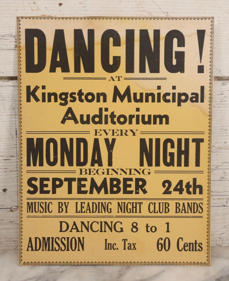 Lot 246 - Vintage Printed Broadside Advertising Dancing At Kingston Mu ...