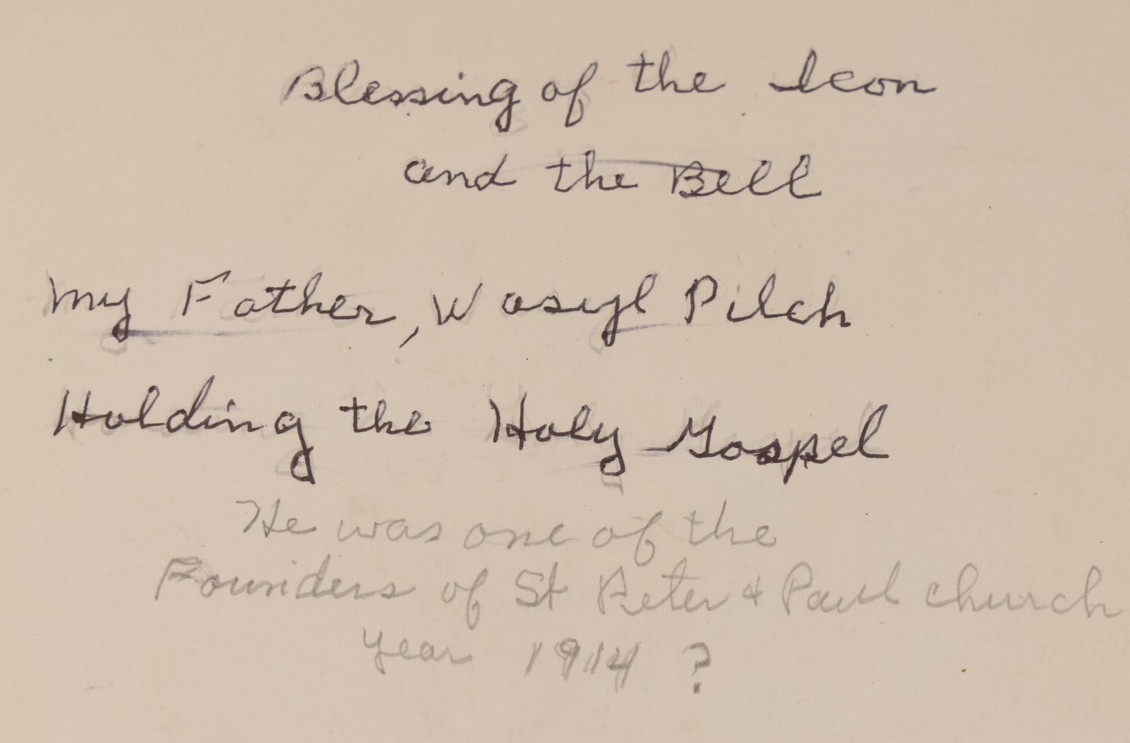 Lot 293 - Antique Unmounted Photograph Depicting Priest And Churchgoers Holding Banners Before Large Icon And Bell, Circa 1914, Handwritten Note On Verso Identifies Wasyl Pilch Holding Gospel, Founder Of St. Peter & Paul Church