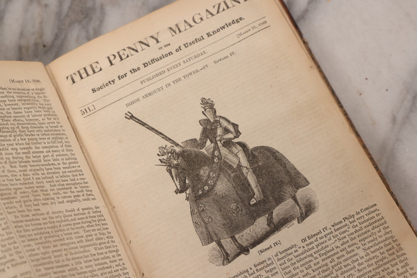 Lot 296 - Antique Bound Compendium "The Penny Magazine Of Society For The Diffusion Of Useful Knowledge" 1840, Published By Charles Knight & Co., London, With Marbled Cover Boards, Numerous Illustrations