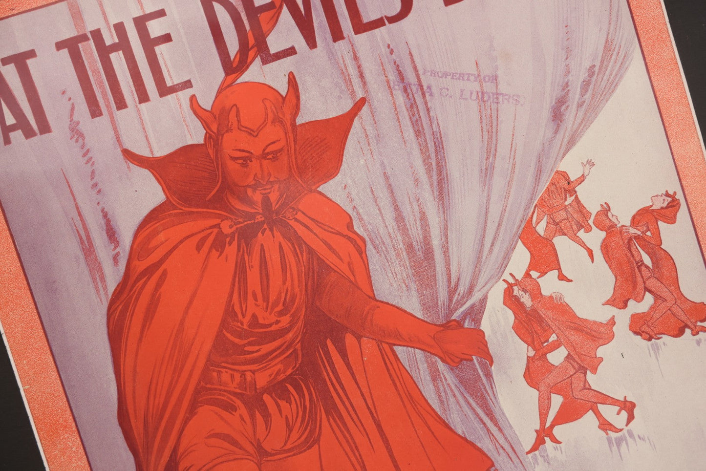 Lot 002 - Antique "At The Devil's Ball" Sheet Music By Irving Berlin With Mephisto Devil Character And Dancing Devils On Cover, Published By Waterson, Berlin, & Snyder Co., New York, New York, Cover Art By Edward H. Pfeiffer, Framed, 13-3/4" x 17-1/4"