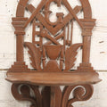 Lot 010 - Vintage Carved Wooden Masonic Folding Wall Shelf With Square And Compass, Columns, Arch, And Acanthus Leaf Motifs, 11-1/4" x 19"