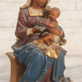 Lot 036 - Vintage Hand Carved Polychrome Wood Madonna And Child Figure With Gilt Accents, Seated, Felted Base, 6" H