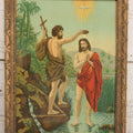 Lot 039 - Antique Framed Chromolithograph Print Depicting The Baptism Of Christ With John The Baptist And Dove Of The Holy Spirit, 12-3/4" x 16-1/2"