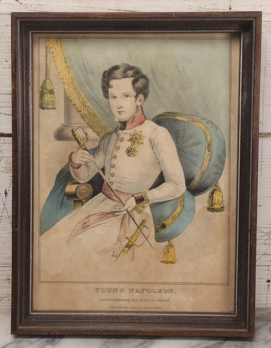 Lot 042 - Antique Hand-Colored Lithograph Print "Young Napoleon, Contemplating His Father's Sword" Published By N. Currier, New York, 10-3/4" x 14-1/8"