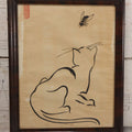 Lot 043 - Vintage East Asian Art Print Cat Watching Fly, With Red Stamped Artists Mark, 12-5/8" x 15-5/8"