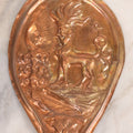 Lot 078 - Vintage Pressed Copper Decorative Panel With Embossed Mythical Creature, Anthropomorphic Sun, And Floral Motifs, Bellows Fragment