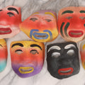 Lot 094 - Grouping Of Seven Vintage N.O.S. Colorful Gauze Clown Halloween Masks By Des Arts Products, No. 764, "Masks, The Universal Toy"