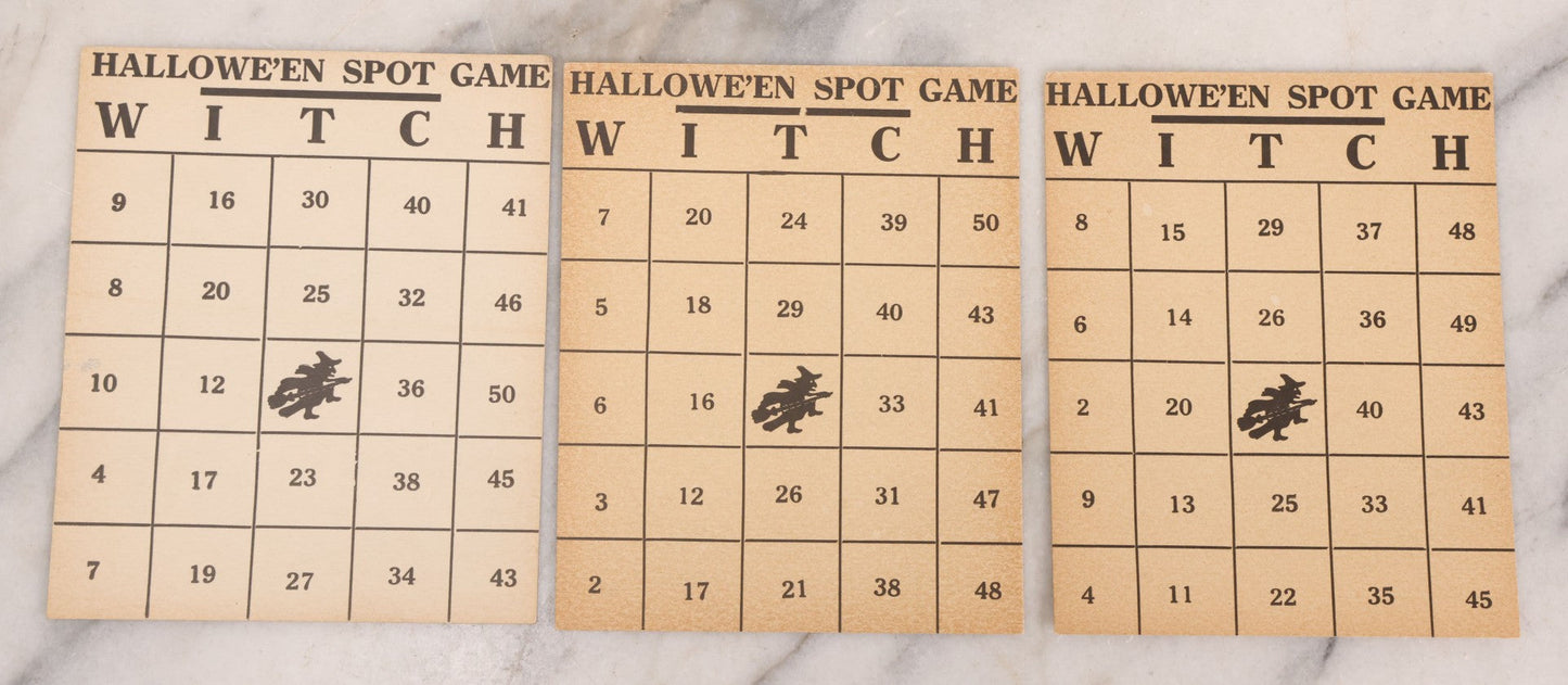 Lot 097 - Grouping Of 10 Vintage Halloween Spot Game "W-I-T-C-H" Witch Bingo Cards