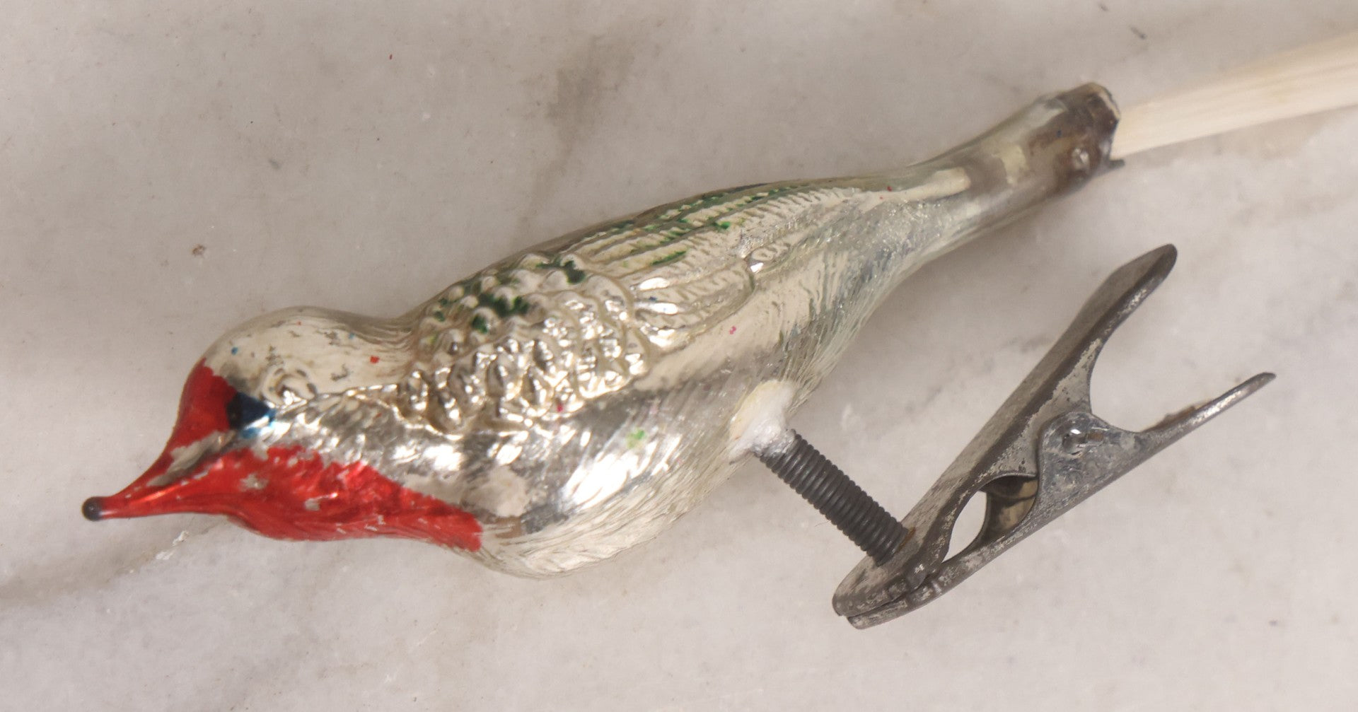 Lot 099 - Grouping Of Nine Vintage Mercury Glass Clip-On Bird Christmas Ornaments, Made In Japan, 5-1/2" L Each