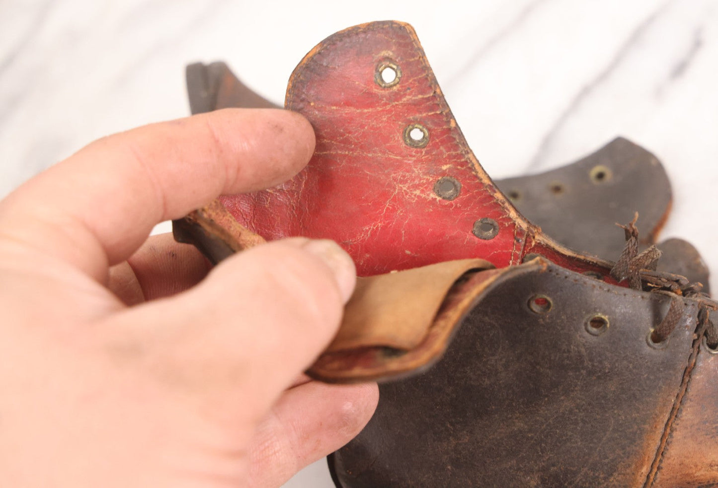 Lot 103 - Pair Of Antique Children's Leather Lace-Up Boots, Both Left Feet, Different Sizes, Circa 1890s-1920s