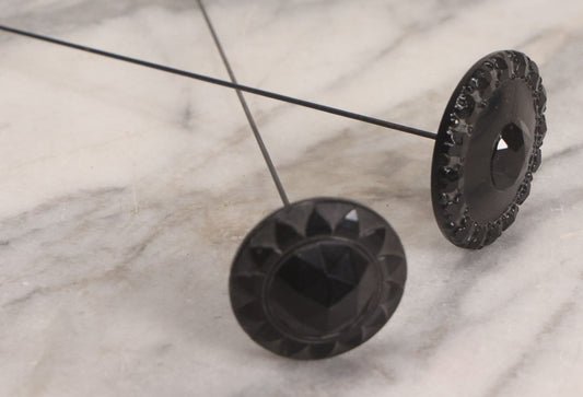 Lot 104 - Pair Of Antique Black Hat Pins With Decorative Tops, 10-1/2" L And 12-1/2" L
