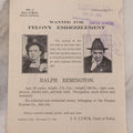 Lot 127 - Antique Wanted Poster With Photographs For Ralph Remington, Felony Embezzlement, Office Of Chief Of Police, Oakland, California, November 17, 1919