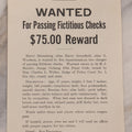 Lot 128 - Antique Wanted Poster For Harry Shoenberg Alias Harry Greenfield & N. Woodson, $75.00 Reward, For Passing Fictitious Checks, Office Of The Chief Of Police, Bureau Of Identification, San Francisco, September 22, 1910
