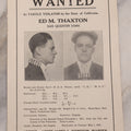 Lot 129 - Antique Wanted Poster With Mugshot For Ed M. Thaxton, Parole Violator, San Quentin 31041, State Of California, Released On Parole May 1, 1919