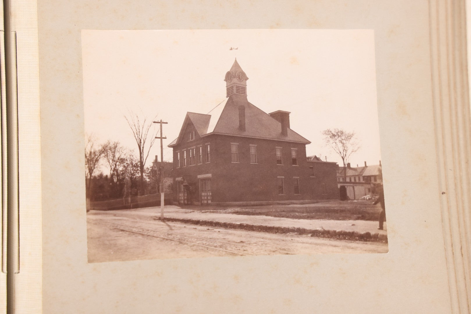 Lot 137 - Antique Photo Album With 16 Mounted Photographs Of Manchester, New Hampshire, Including Central Fire Station, Women's Aid Home, Charles Lowell Richardson Mansion, Rock Rimmon, Smyth Tower, Street Car, Post Office, Circa 1890