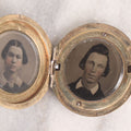 Lot 141 - Antique Gold Toned Locket With Tintype Photographs Of A Young Woman And Man Under Beveled Glass Circles