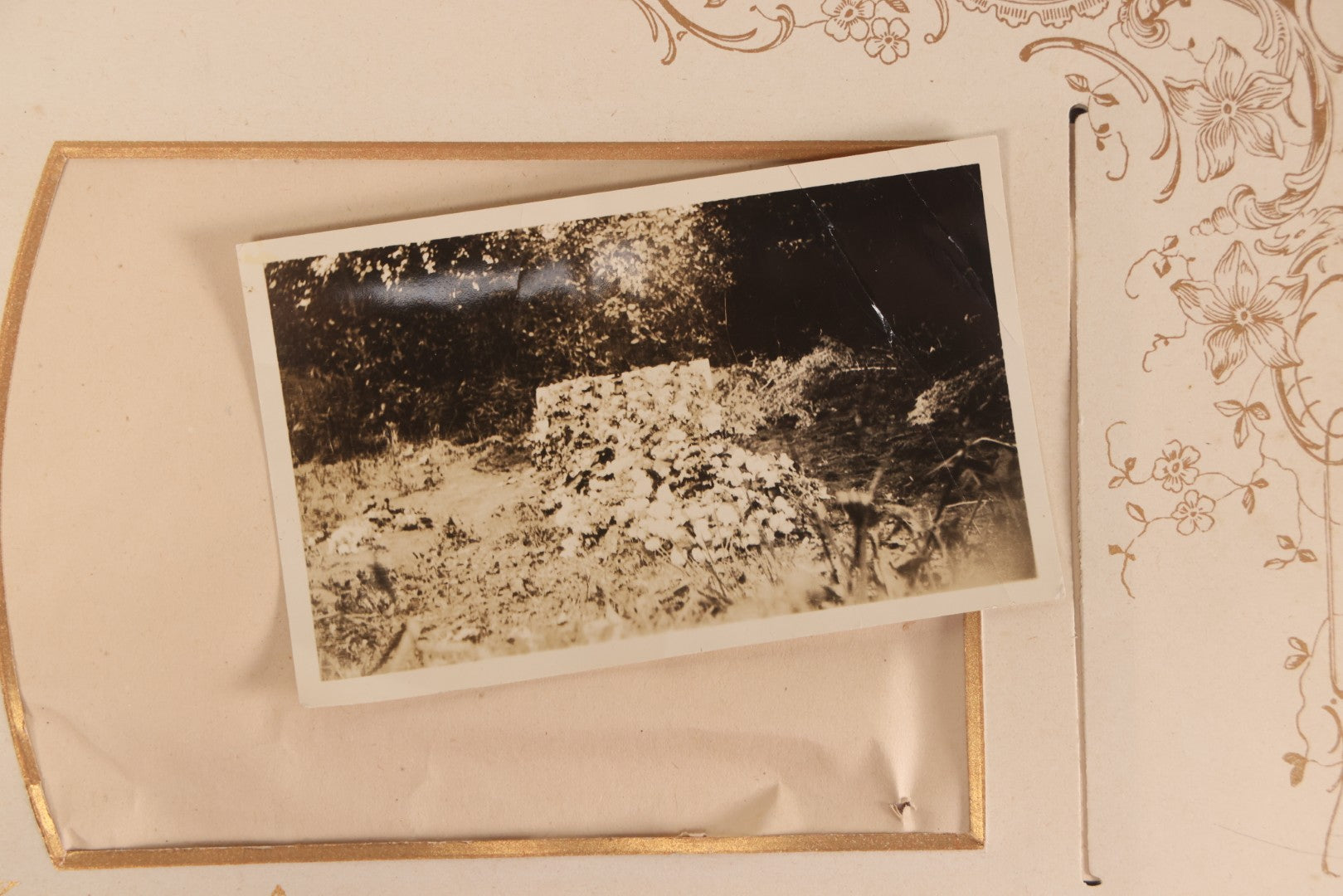 Lot 144 - Antique Green Velvet Photograph Album With Gilt Hardware And Framed Mirror, Mostly Empty, Circa 1870s-1890s