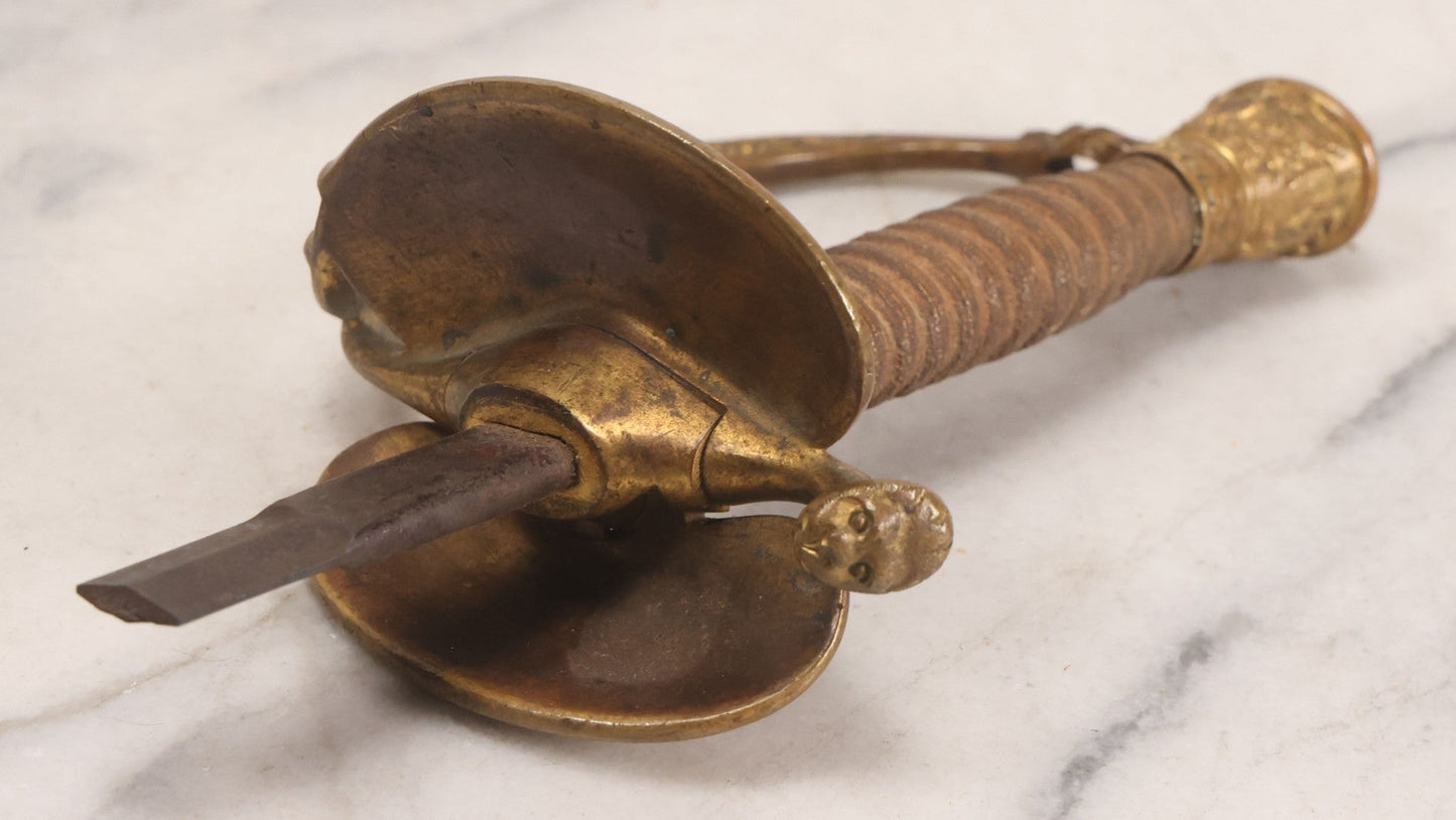 Lot 156 - Antique United States M1860 Staff & Field Officers Dress Sword Hilt Fragment With Ornate Brass Eagle Guard And Lion Head Quillon, 8-3/4" L