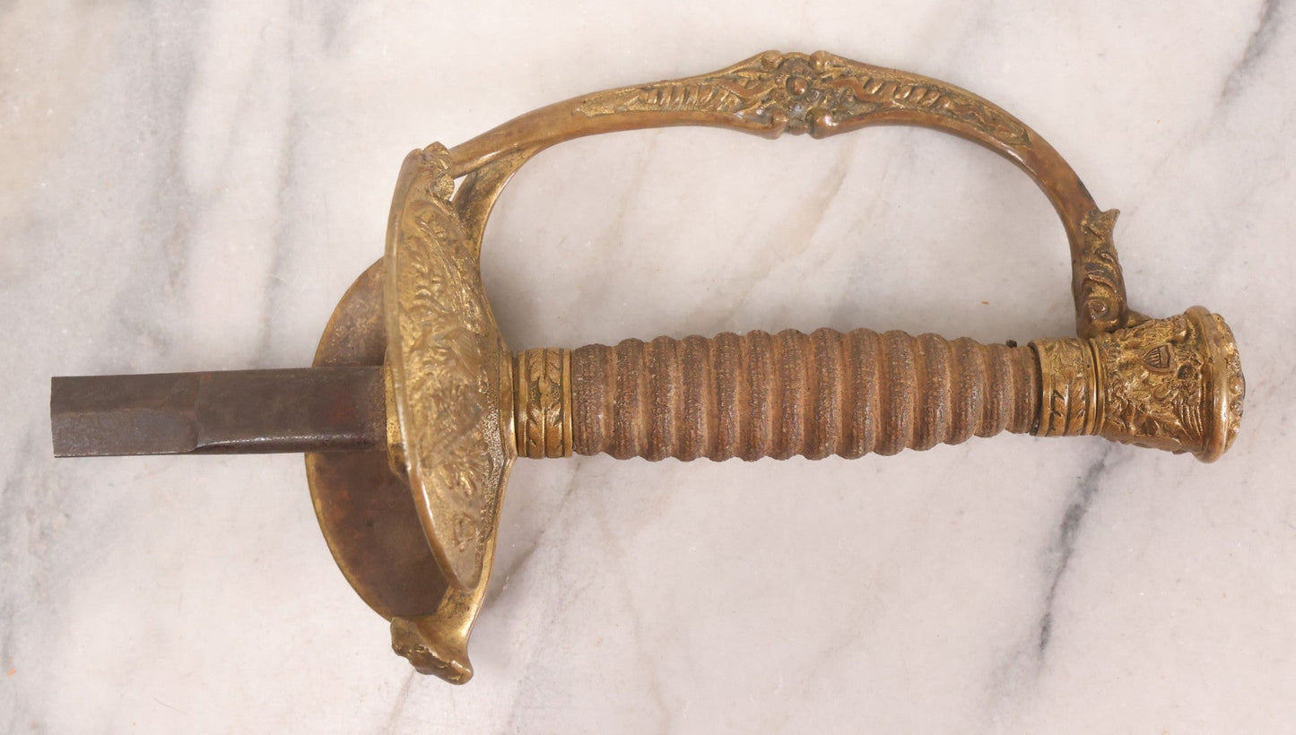 Lot 156 - Antique United States M1860 Staff & Field Officers Dress Sword Hilt Fragment With Ornate Brass Eagle Guard And Lion Head Quillon, 8-3/4" L