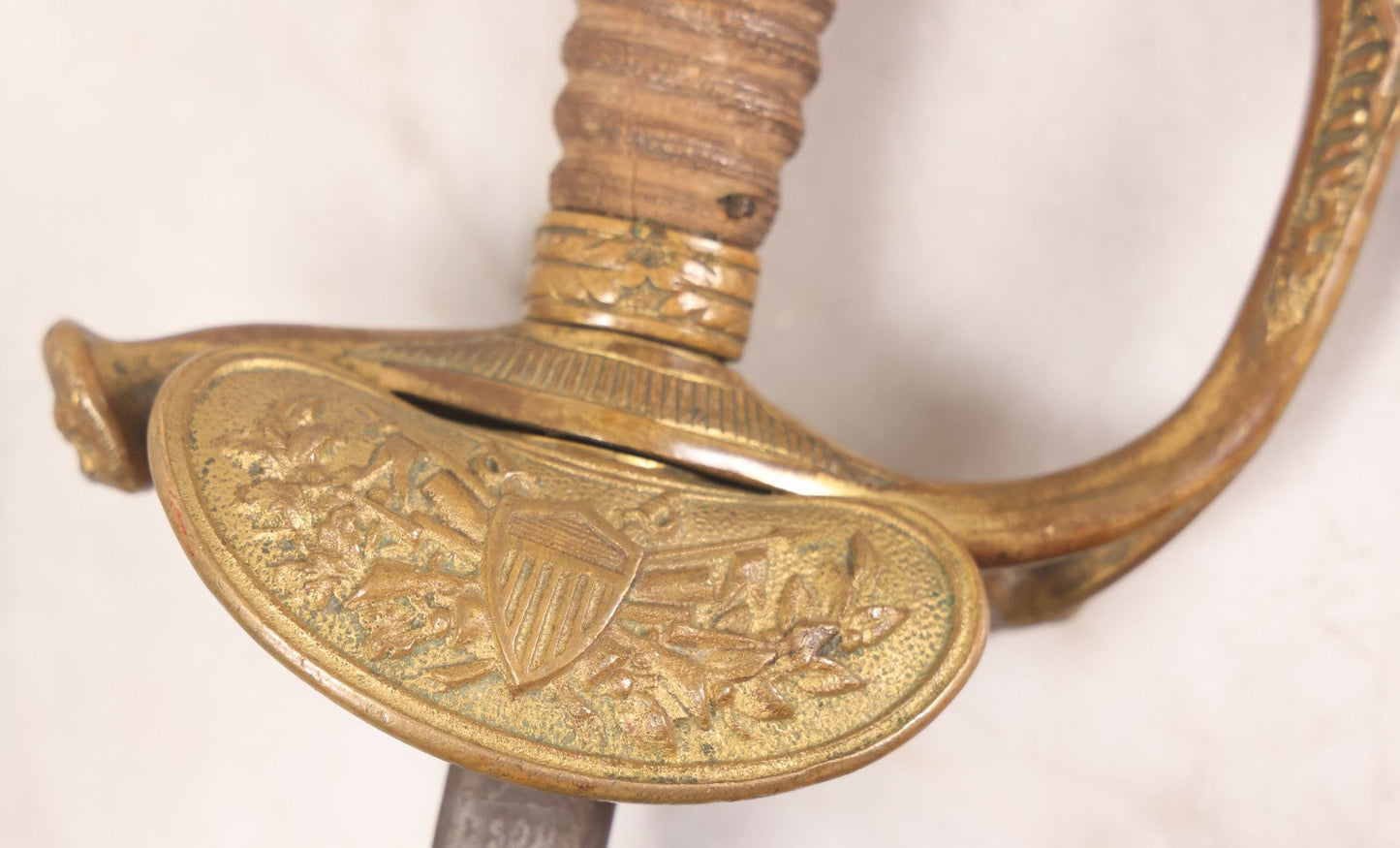 Lot 156 - Antique United States M1860 Staff & Field Officers Dress Sword Hilt Fragment With Ornate Brass Eagle Guard And Lion Head Quillon, 8-3/4" L