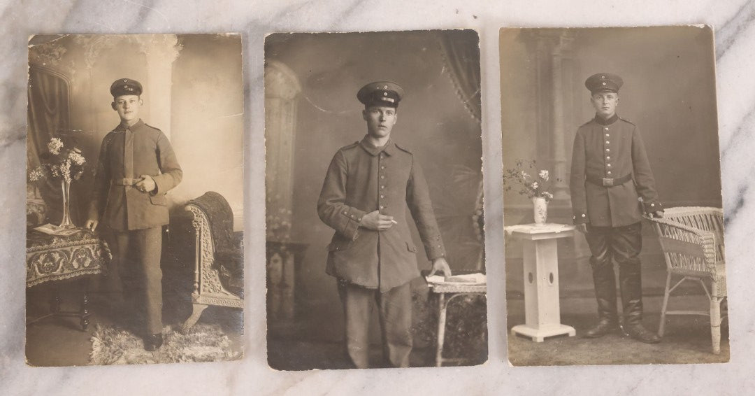 Lot 171 - Grouping Of 16 Antique Photographs Of Men In Uniforms Including Cabinet Cards And R.P.P.C., Many Of German Soldiers Leading Up To And During World War I