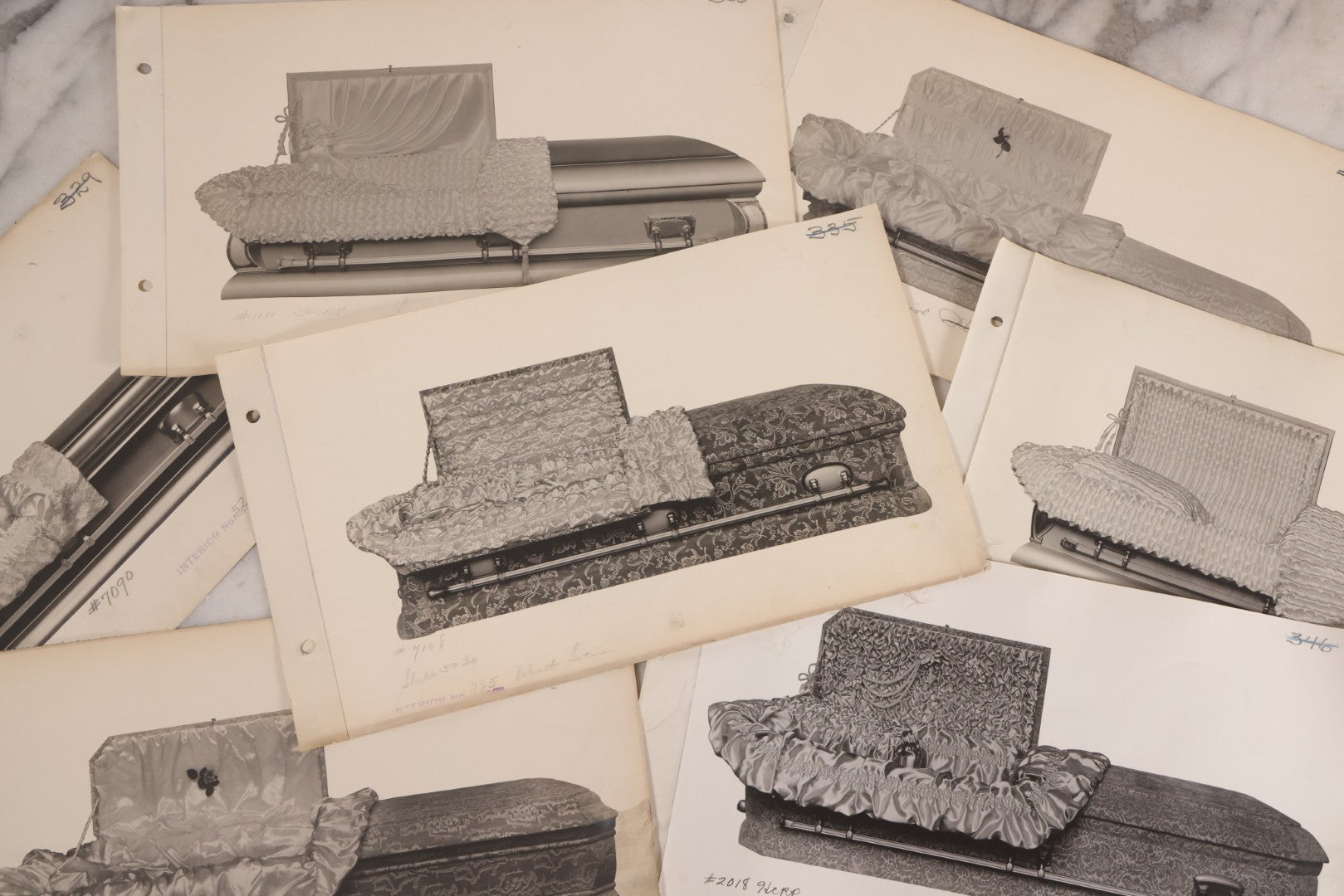 Lot 190 - Grouping Of Seven Vintage Linen Backed Casket Advertising Photograph Pamphlets Of Various Models