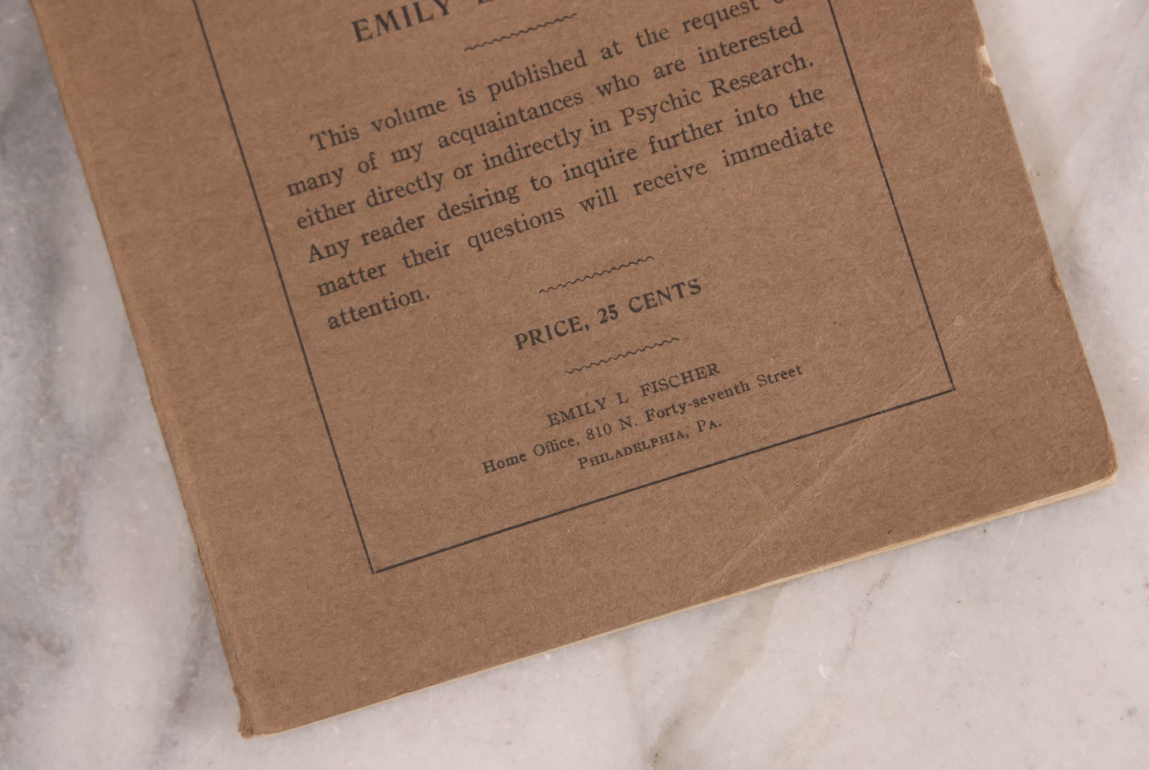 Lot 196 - Vintage "A Visit To The Astral Plane Or Another Proof Of Life Beyond The Grave" Booklet By Emily L. Fischer, Published In Philadelphia, Pennsylvania
