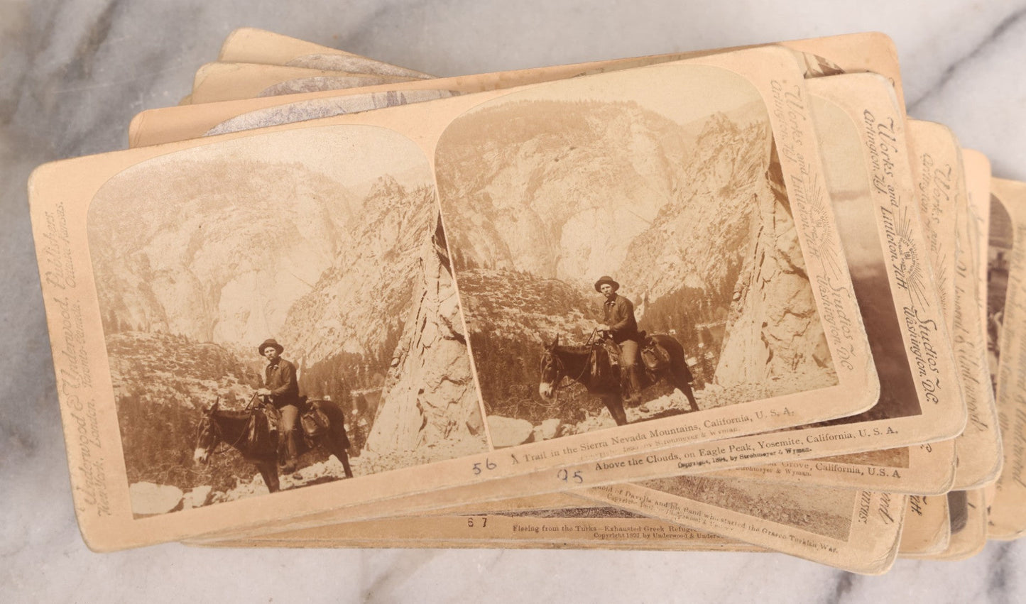 Lot 223 - Grouping Of 17 Antique Photographic Stereo Cards Including International Scenes From Turkey, Russia, Greece, And Domestic Travel Scenes From California And Yellowstone