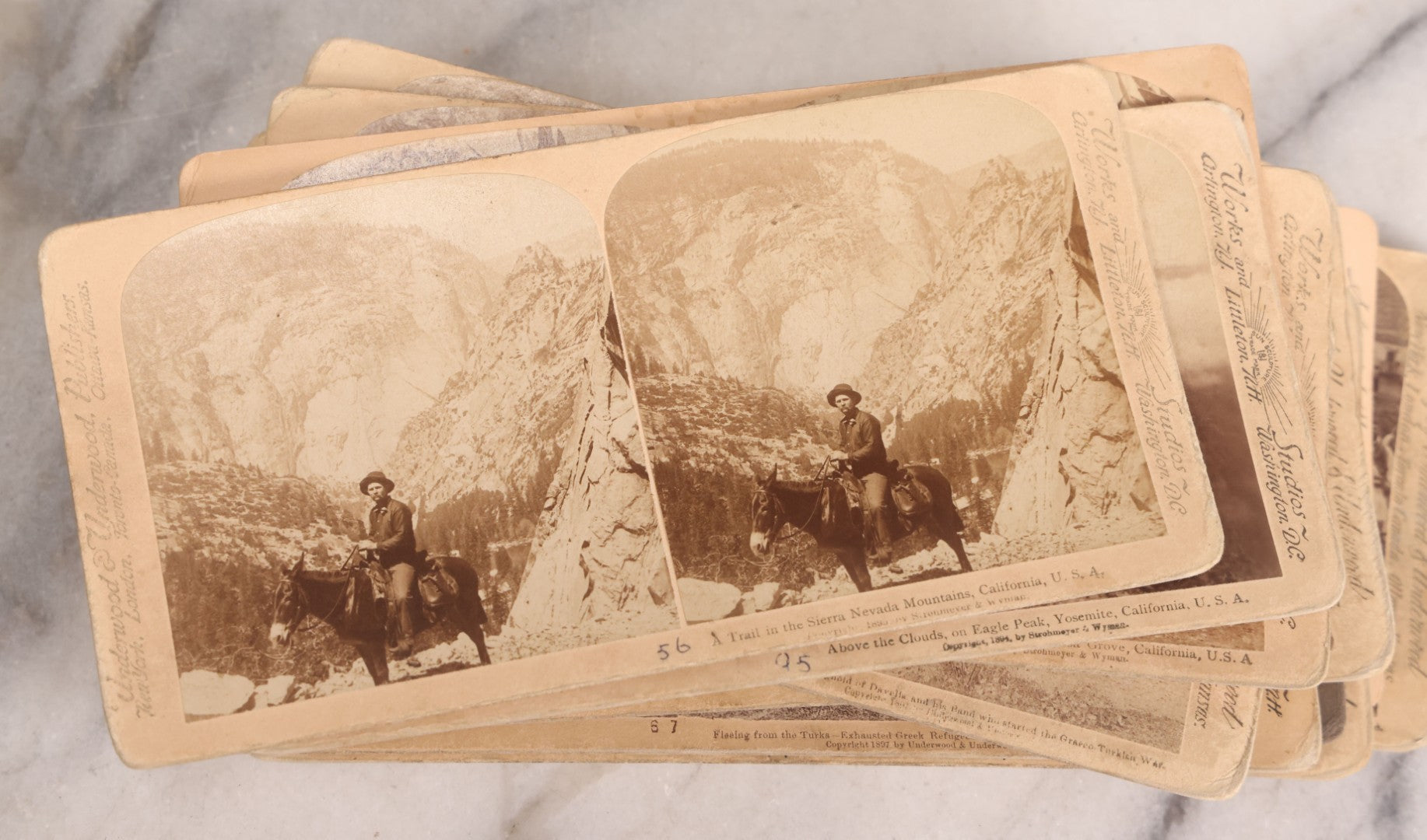 Lot 223 - Grouping Of 17 Antique Photographic Stereo Cards Including International Scenes From Turkey, Russia, Greece, And Domestic Travel Scenes From California And Yellowstone