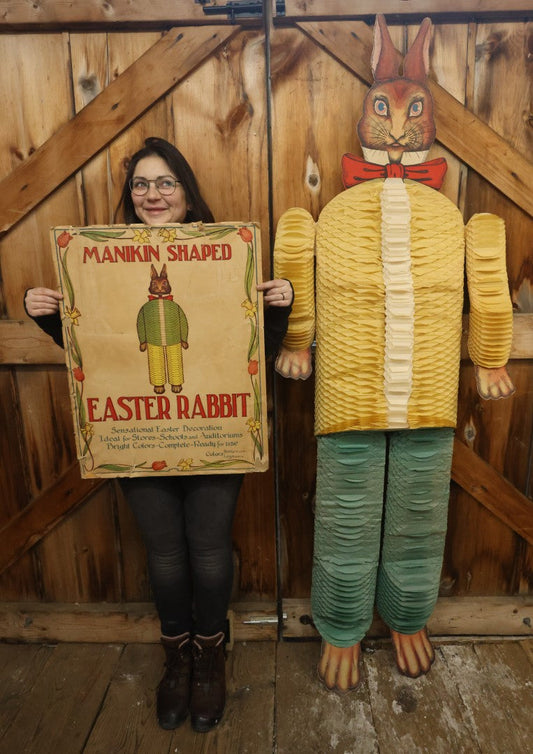 Lot 002 - Vintage Life-Size Manikin Shaped Easter Rabbit Honeycomb Paper Anthropomorphic Peter Rabbit Decoration With Original Box Cover