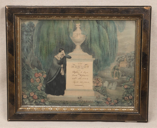 Lot 003 - Antique Hand-Colored Mourning Lithograph Print, "To The Memory Of Stephen S. Noyes," 1844, With Grieving Widow Morif, By E.B. & E.C. Kellogg, Hartford, Connecticut, In Period Frame