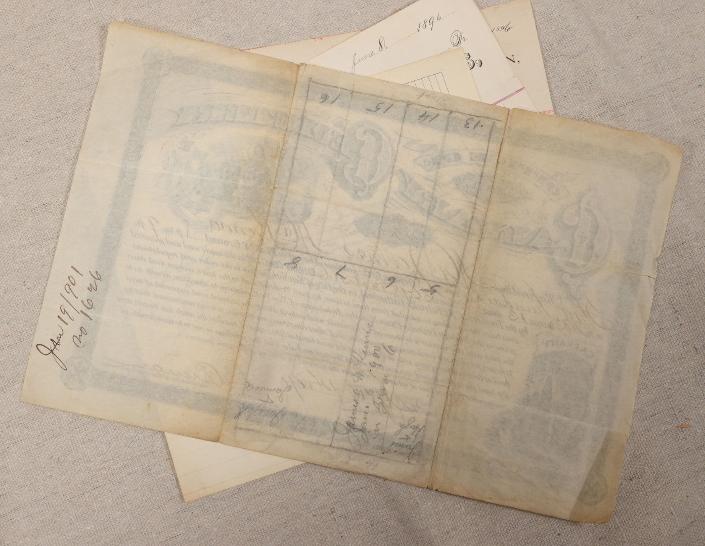 Lot 008 - Grouping Of Antique Funeral Ephemera Including Calvary Cemetery Certificate And Bill For Burial Of James McKenna, 1900, And Bills From Francis M. Wilson, Funeral Director, And E.W. Lewis, Undertaker, For Funeral Expenses Of James Mitchell, 1896