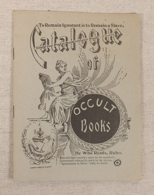 Lot 009 - Antique Catalog Of Occult Books Advertising Titles On Ancient Magic, Magnetism, Psychic Forces, Hypnotism, And More, Circa 1900