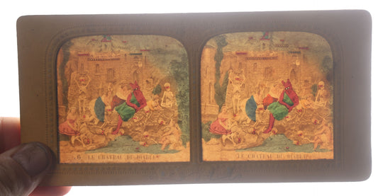 Lot 011 - Antique Hand-Colored French Diablerie Tissue Stereoview Card, "Le Chateau Du Diable" ("The Castle Of The Devil"), Devil With Women And Skeleton Figures, B.K. Photographie, Paris, France