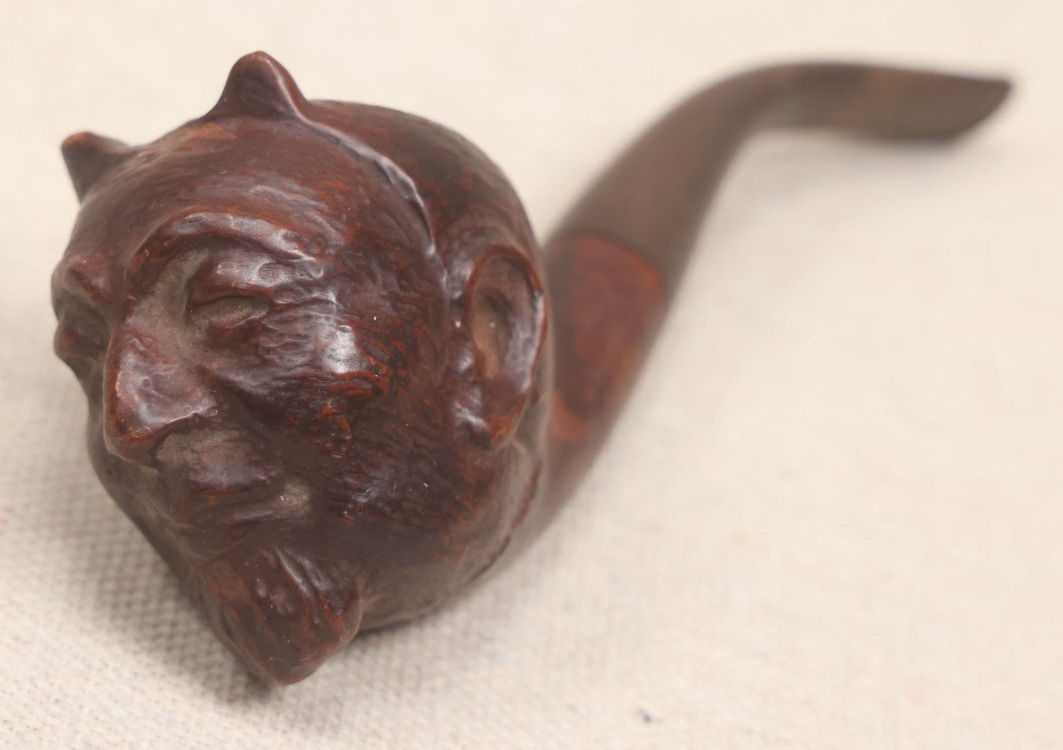 Lot 012 - Vintage Hand-Carved Figural Devil Head Briar Pipe By Weber, Stamped "Imported Briar," With Stem