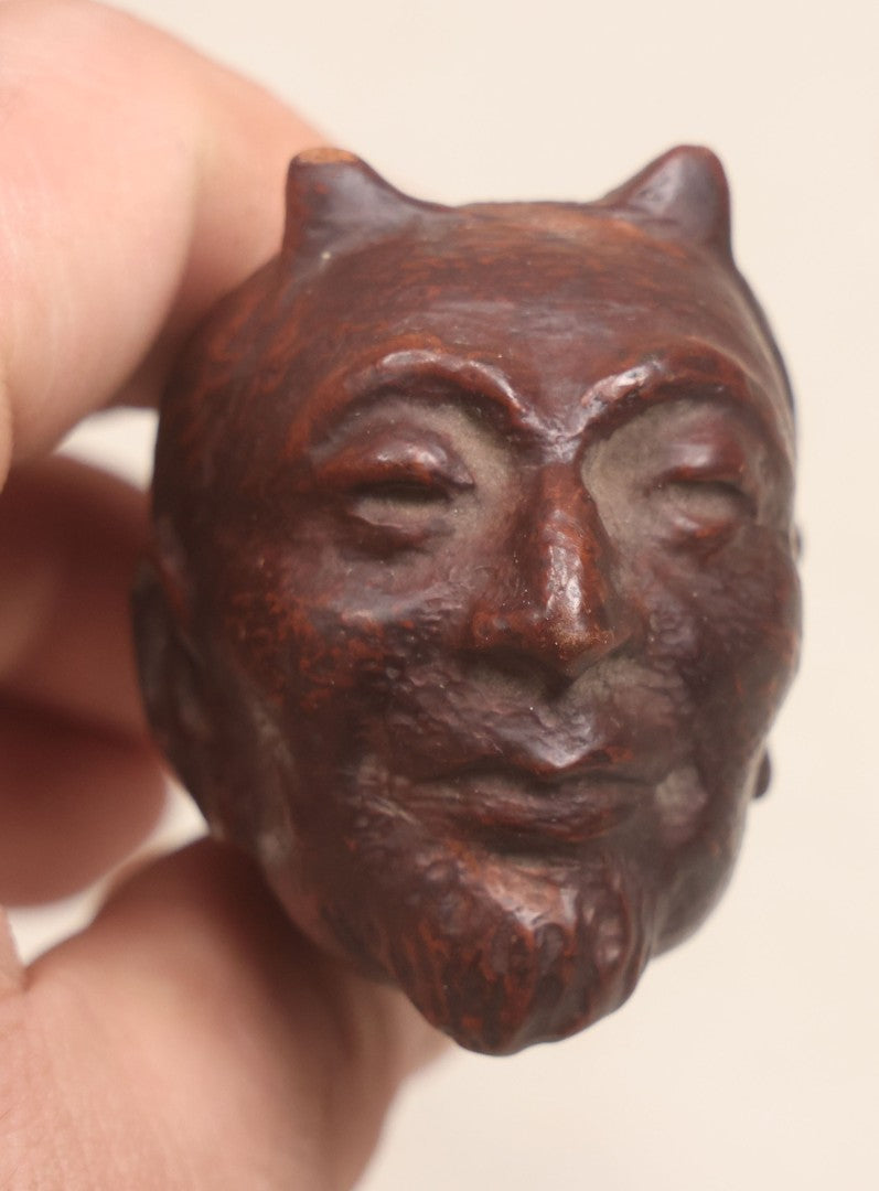 Lot 012 - Vintage Hand-Carved Figural Devil Head Briar Pipe By Weber, Stamped "Imported Briar," With Stem